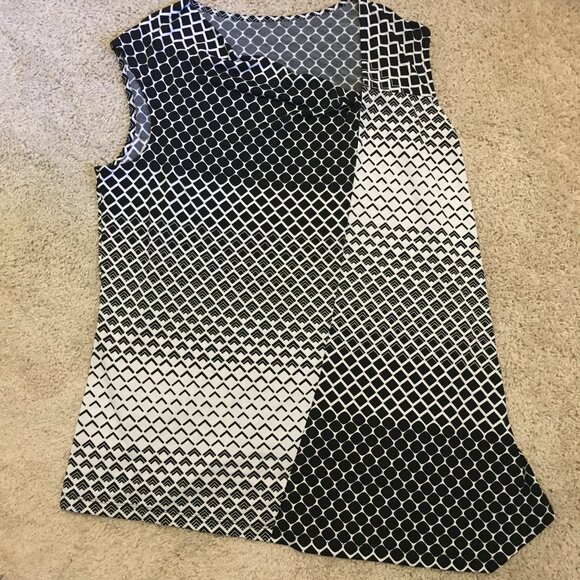 Cleo Asymmetrical B&W Geometric Patchwork Draped Neck Top - Picture 12 of 16